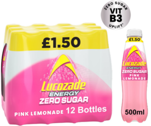 Lucozade Energy Pink Lemonade Zero PMP £1.50 500ml