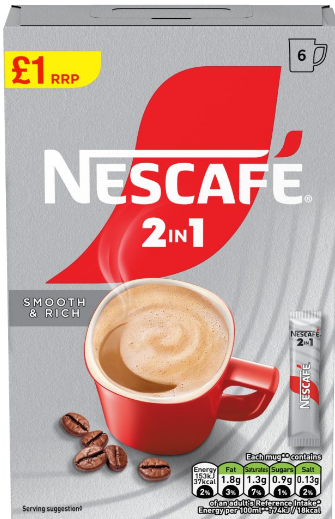 Nescafe 2 in 1 Smooth Rich Pm £1.00 6 x 9g (54g)