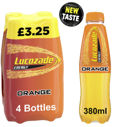 Lucozade Energy Drink Orange 4 x 380ml PMP £3.25