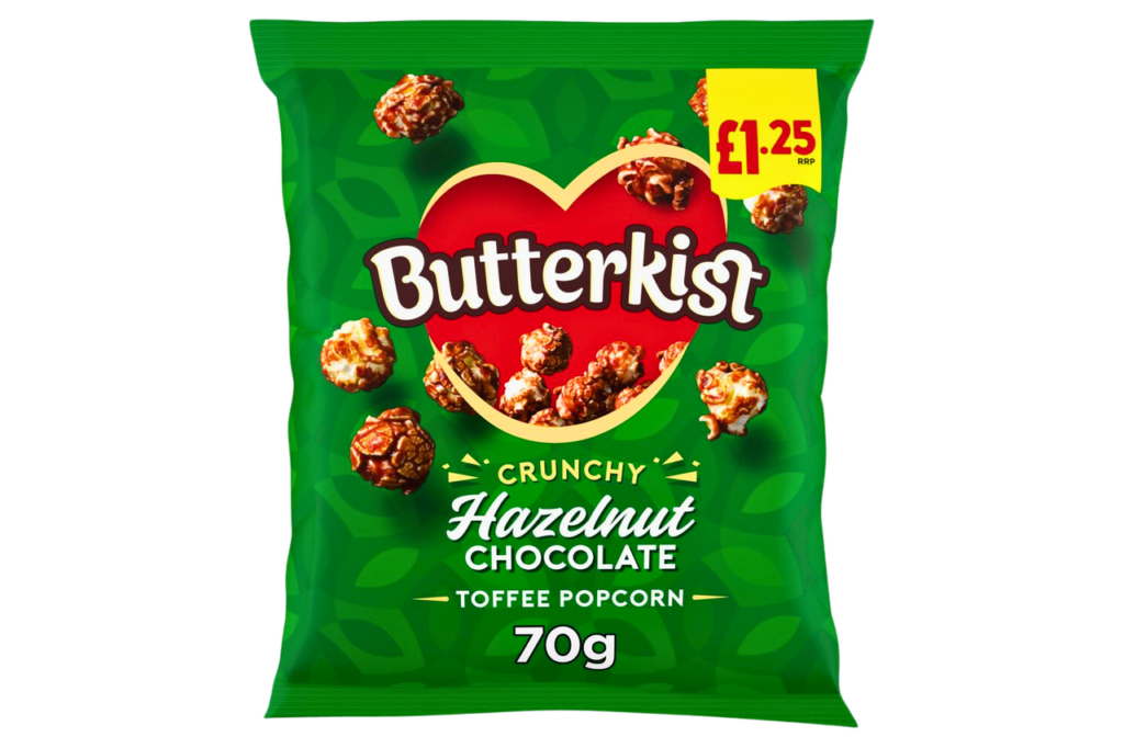 Butterkist Hazelnut Chocolate Toffee Popcorn PMP £1.25 70G