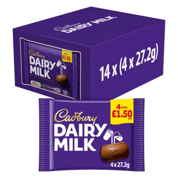 Cadbury Dairy Milk Chocolate Bar 4 Pack 108.8G £1.50 PMP