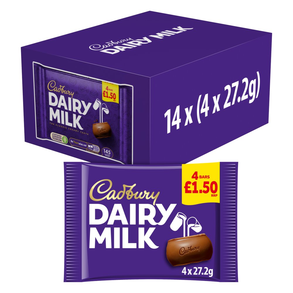 Cadbury Dairy Milk Chocolate Bar 4 Pack 108.8G £1.50 PMP