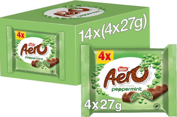 Aero Bubbly Peppermint Mint Chocolate Bar Multipack 4 Pack (4 x 27g)