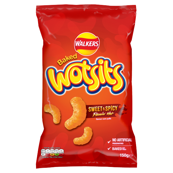 Walkers Wotsits Crisps Flamin' Hot Baked Sharing Snacks 150g