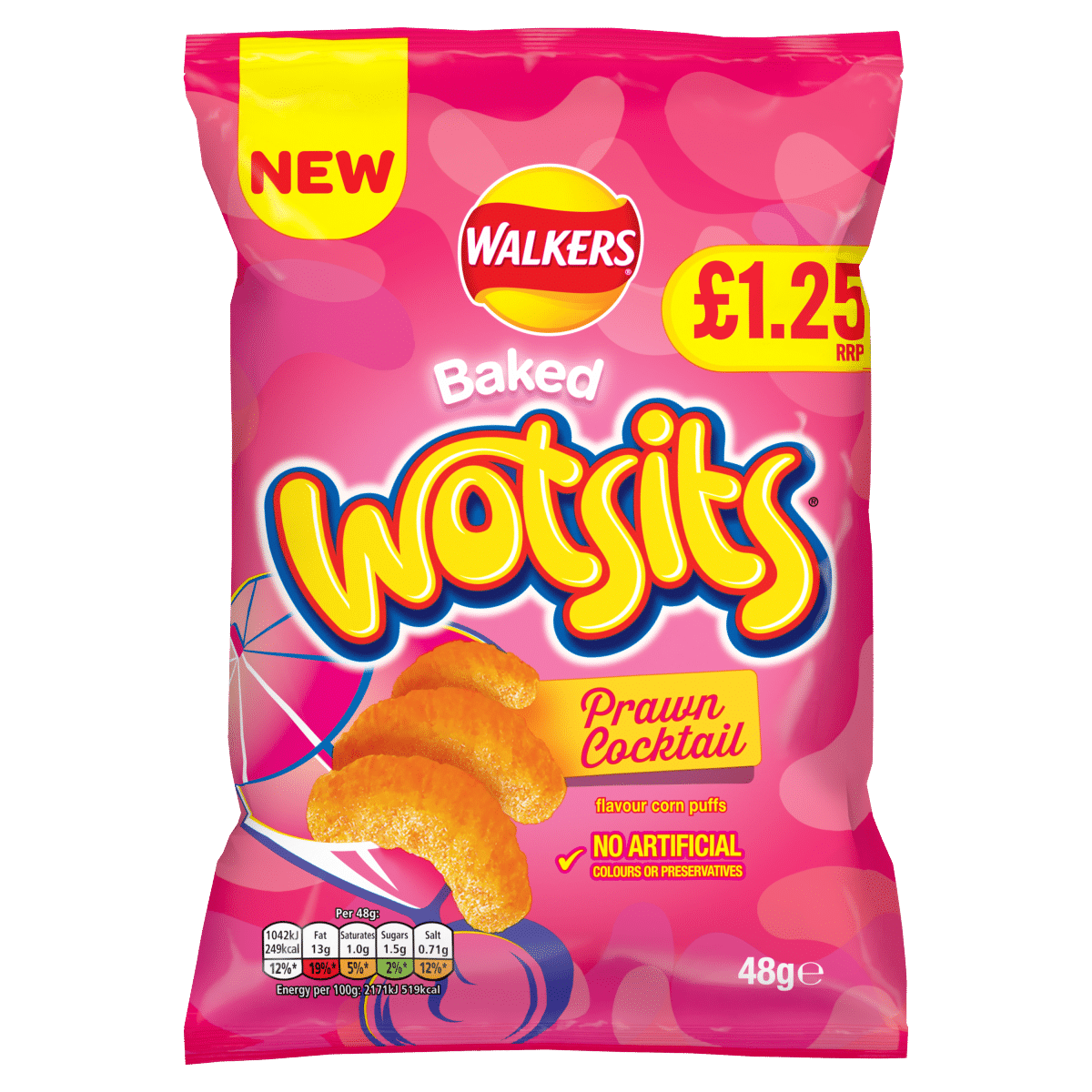 Walkers Wotsits Prawn Cocktail Snacks Crisps PMP £1.25 48g