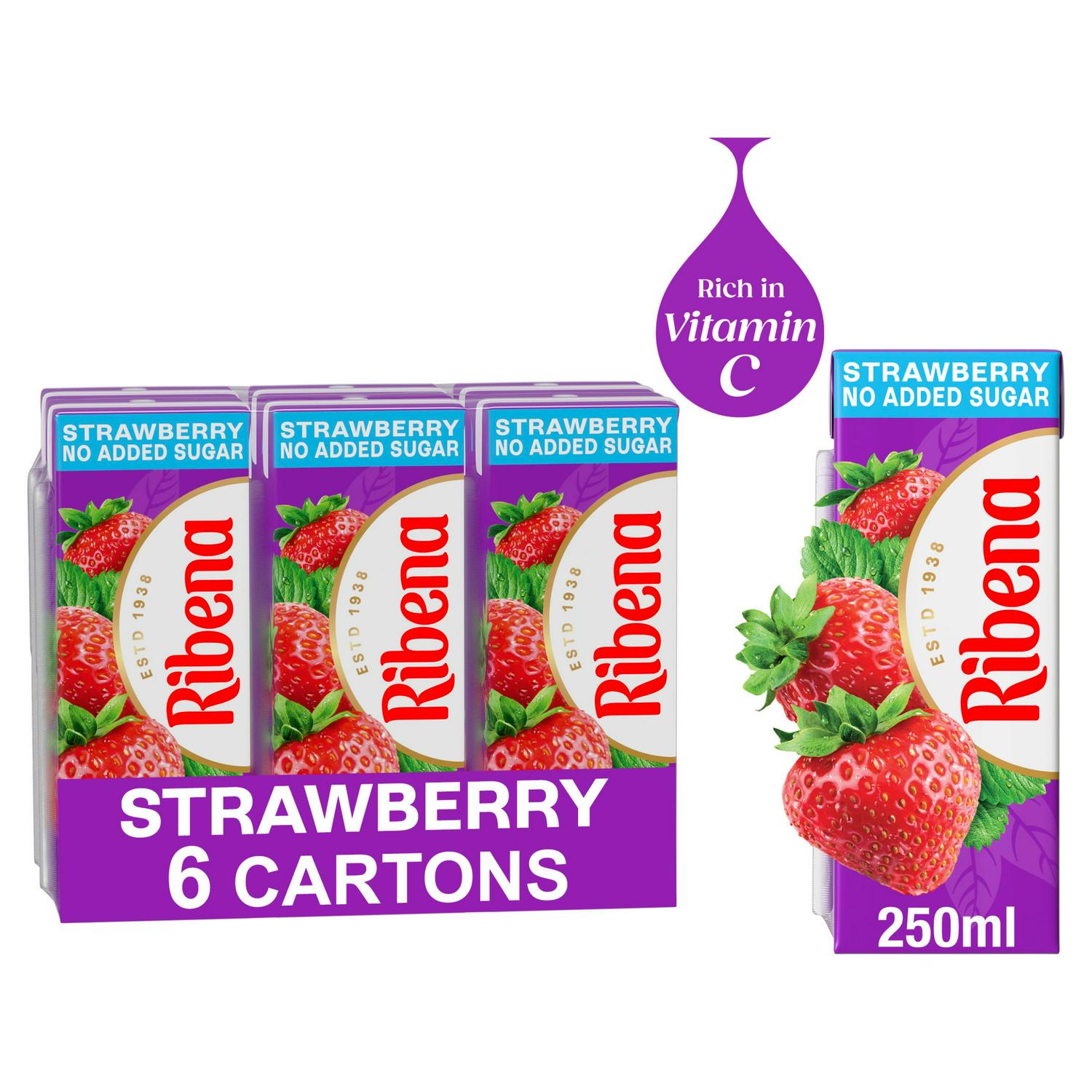 Ribena No Added Sugar Strawberry Juice Drink Cartons 6x250ml