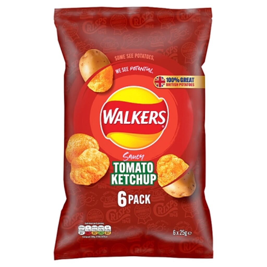 Walkers Tomato Ketchup Multipack Crisps 6 x 25g