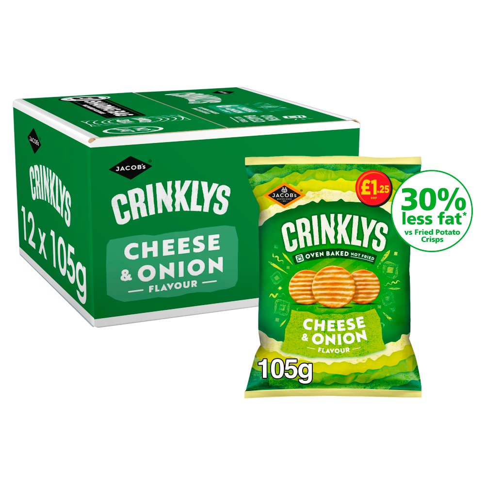 Jacob's Crinklys Cheese & Onion Snacks 90g PMP £1.25