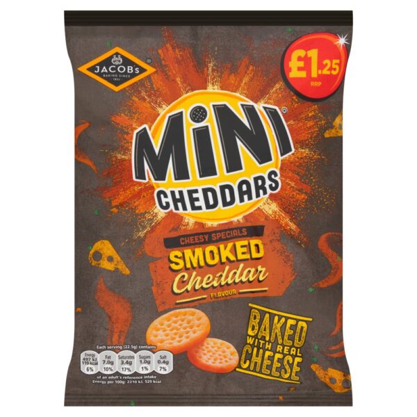 Jacob's Mini Cheddars Smoked Cheddar Baked Snacks 90g PMP £1.25
