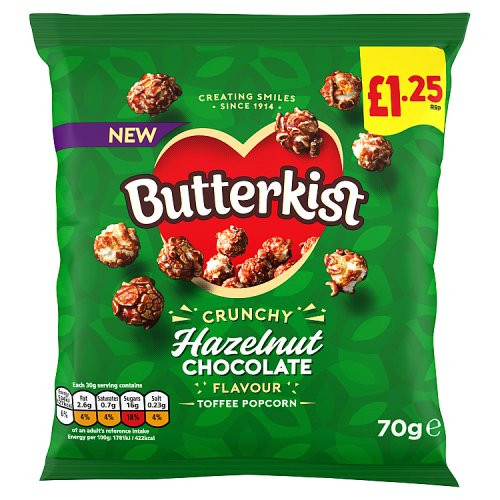 Butterkist Hazelnut Chocolate Toffee Popcorn PMP £1.25 70g