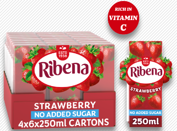 Ribena No Added Sugar Strawberry Juice Drink Cartons 6x250ml