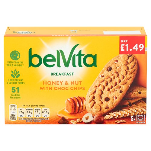 Belvita Breakfast Biscuits Honey and Nut with Choc Chips 5 Pack £1.49 PMP 225g