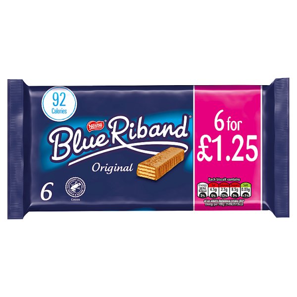 Blue Riband Milk Chocolate Caramel Wafer Biscuit PMP £1.25 6x18g