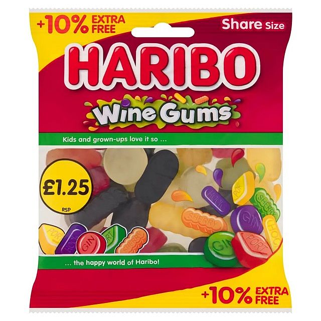 Haribo 10% Extra Free Wine Gums PM £1.25 154g