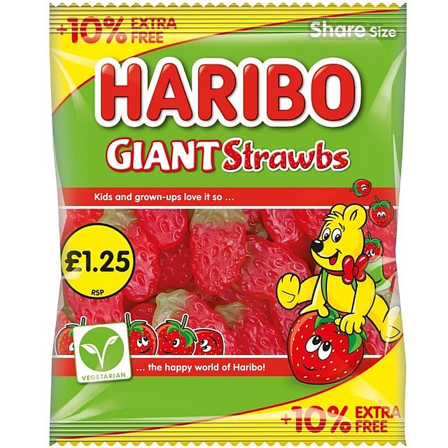 Haribo 10% Extra Free Giant Strawbs PM £1.25 154g