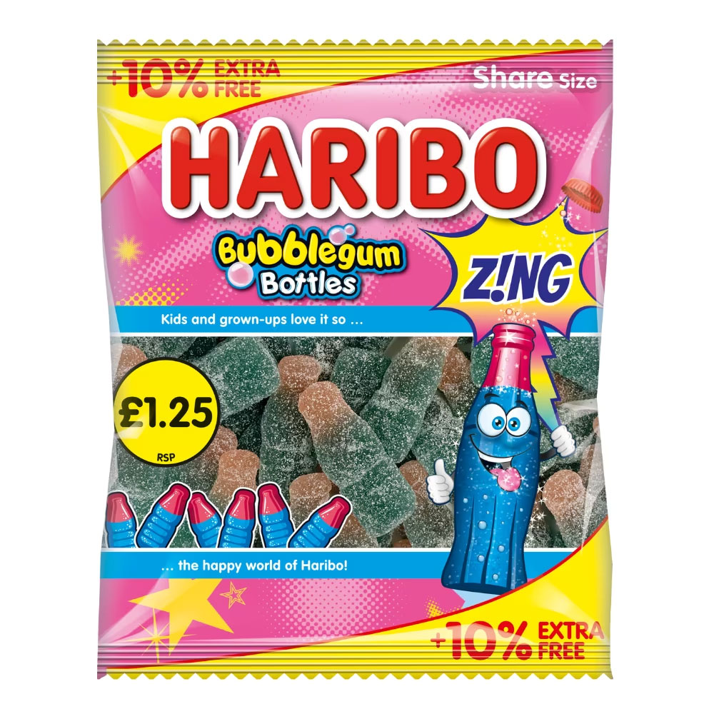 Haribo 10% Extra Free Zing Bubblegum Bottles PM £1.25 176g