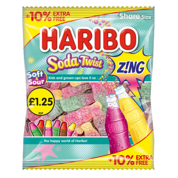 Haribo 10% Extra Free Zing Soda Twist PM £1.25 176g