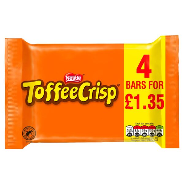 Toffee Crisp Chocolate Bar 4 Pack Multipack PMP £1.35 124g