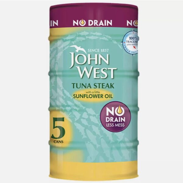 John West No Drain Tuna Steak in Sunflower Oil, 5 x 110g
