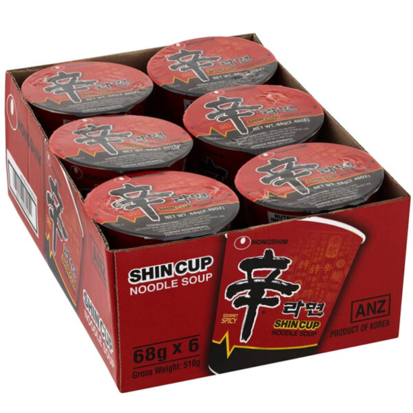 Nongshim Shin Cup Noodle Soup, 6 x 68g
