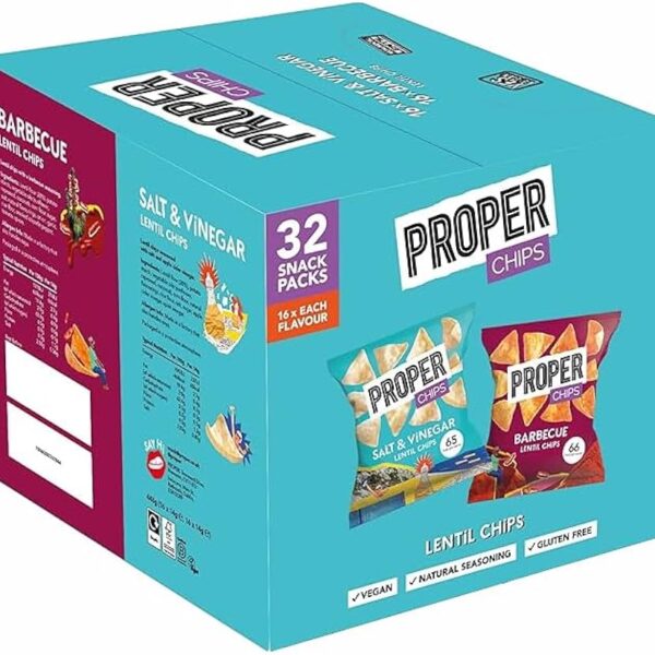 Proper Chips BBQ and Salt & Vinegar Mixed Case, 32 x 14g